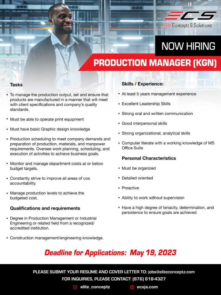 Production manager in Kingston